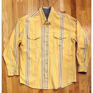 Roper Button Front Shirt Long Sleeve Yellow Blue Stripe Mens Sz X-Large Western